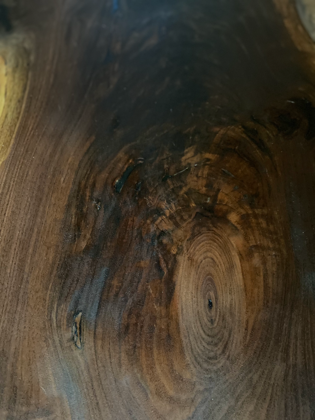 Stunning Live Edge Black Walnut Wood Coffee Table w/ Naturally Gorgeous Grain Patterns and Unique Shape