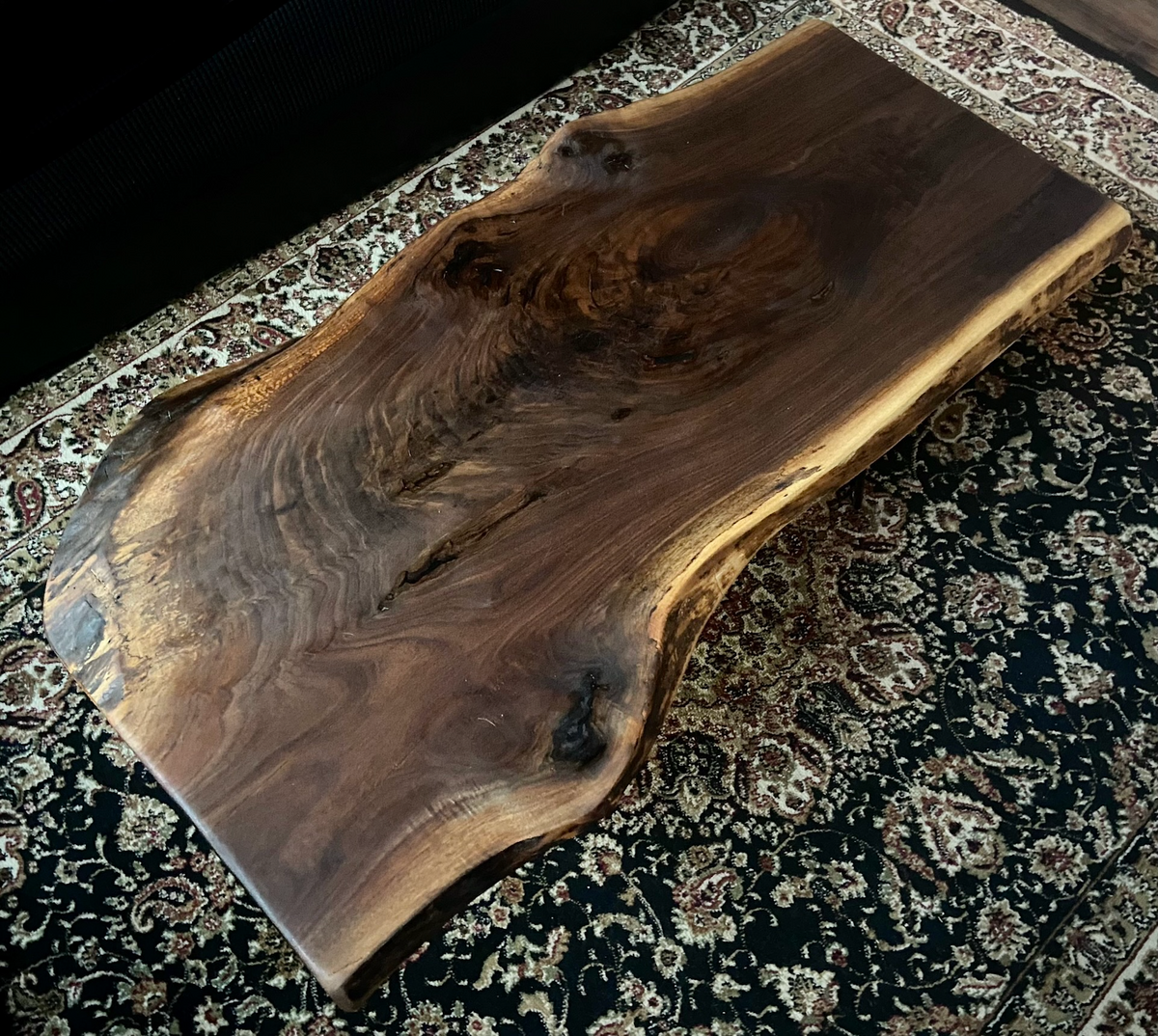 Stunning Live Edge Black Walnut Wood Coffee Table w/ Naturally Gorgeous Grain Patterns and Unique Shape