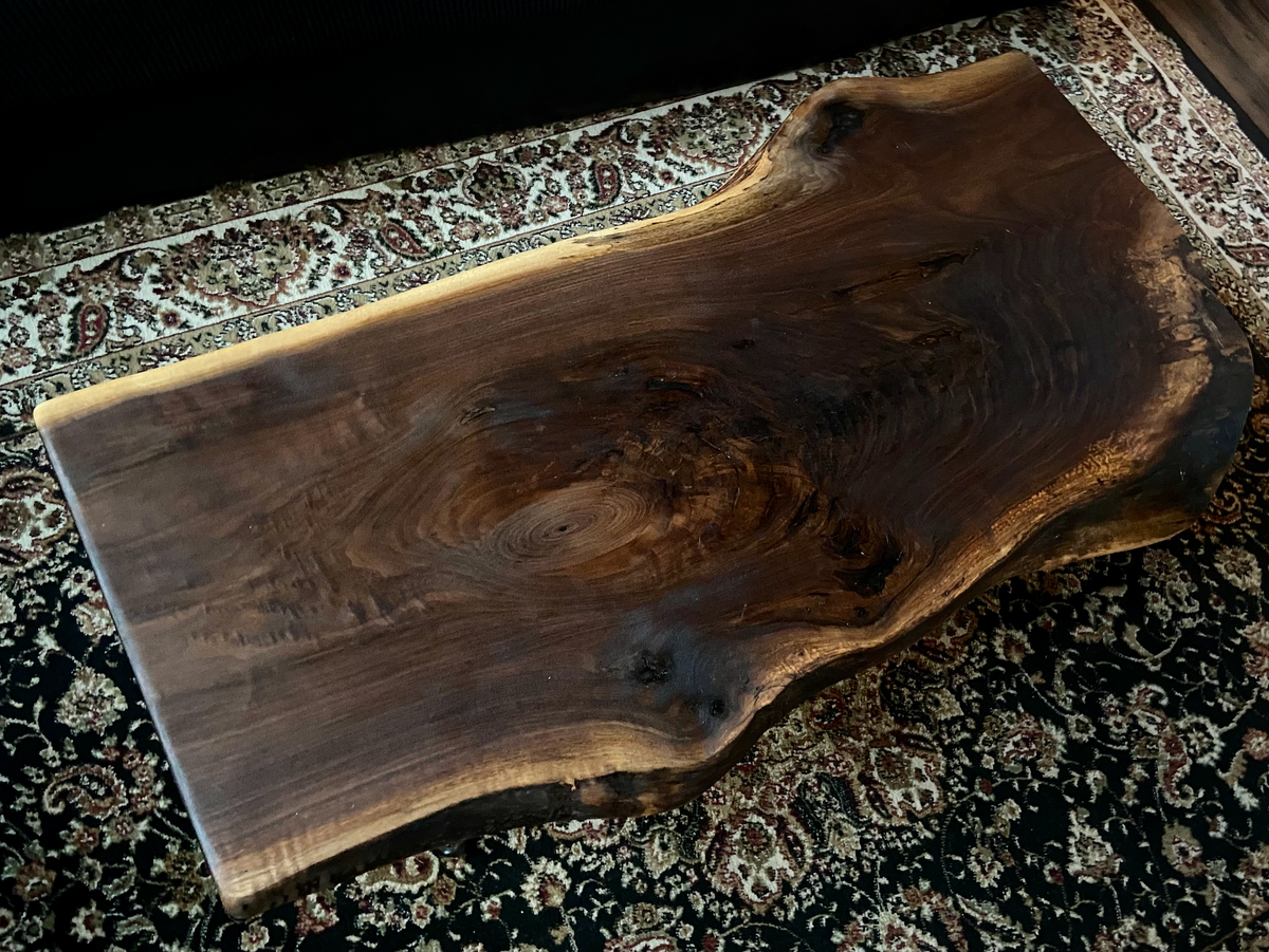 Stunning Live Edge Black Walnut Wood Coffee Table w/ Naturally Gorgeous Grain Patterns and Unique Shape