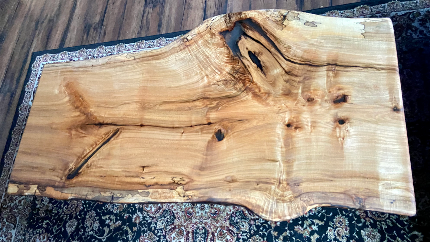 High Figure Spalted Maple Coffee Table, Live Edge Wormy Maple, Natural Live Edge Maple Table, Curly Maple Table, Ambrosia Maple Table