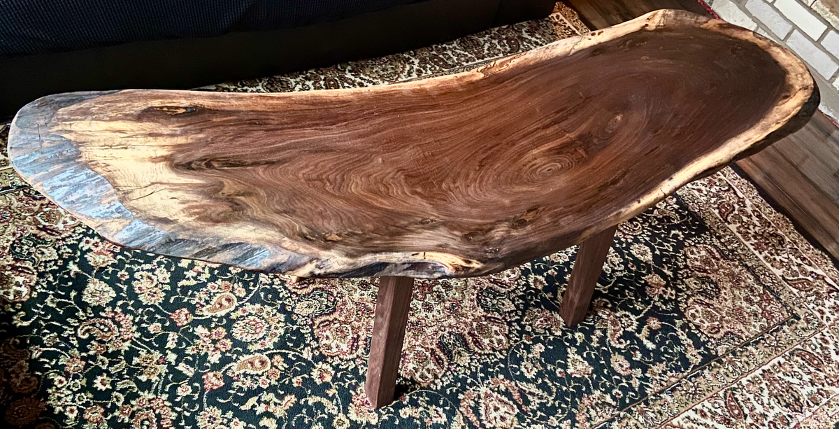 Unique Round Live Edge Black Walnut Wood Slice Table
