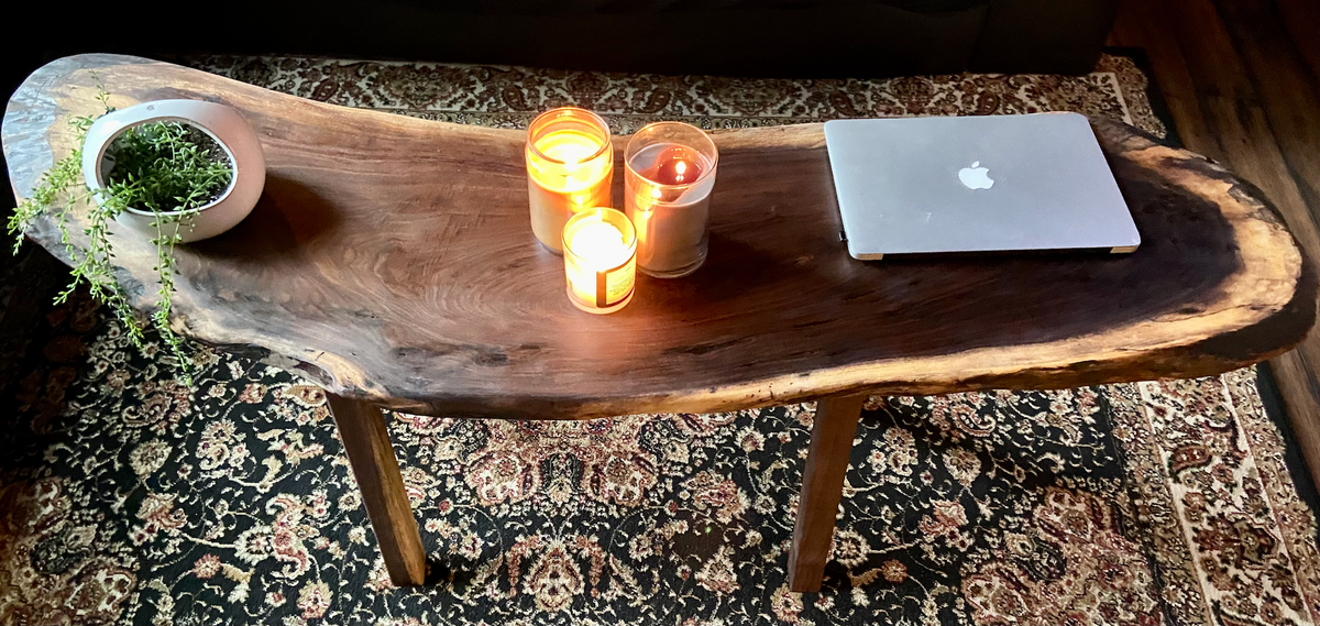Unique Round Live Edge Black Walnut Wood Slice Table