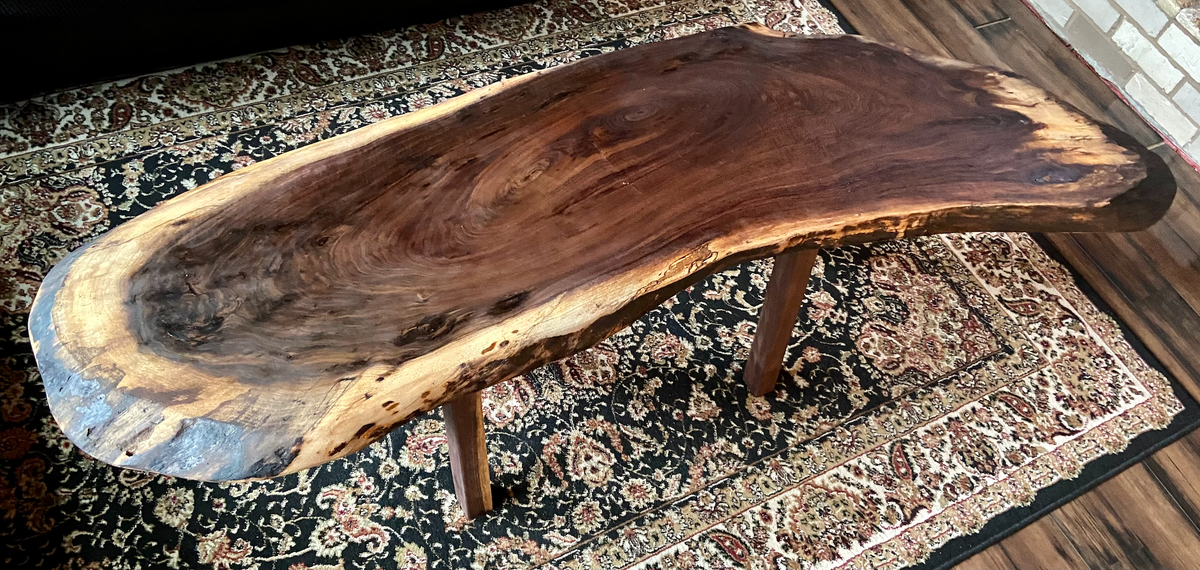 Unique Round Live Edge Black Walnut Wood Slice Table