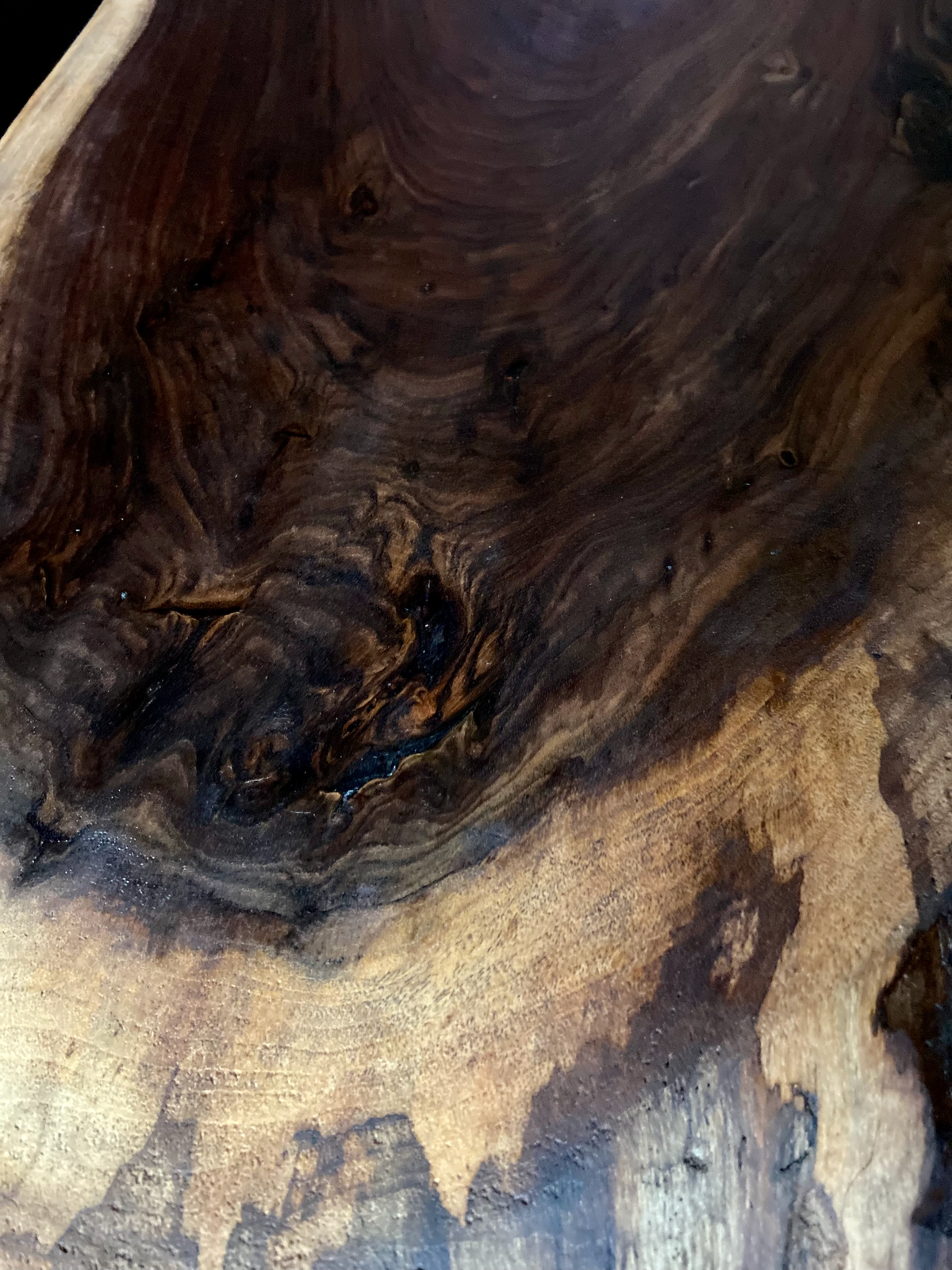 Unique Round Live Edge Black Walnut Wood Slice Table