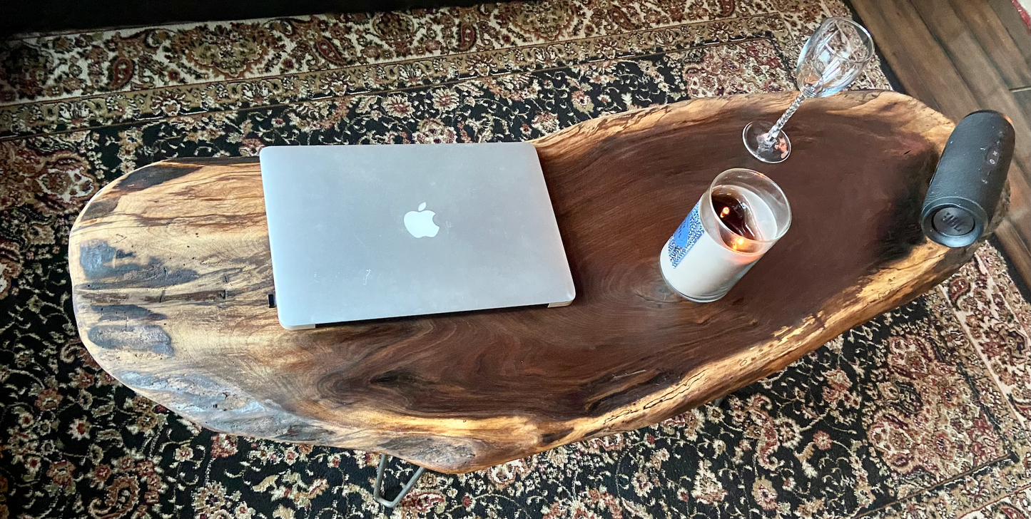 Oval Live Edge Walnut Coffee Table,Long Live Edge Coffee Table,Unique Round Live Edge Black Walnut Wood Table,Natural Wood Coffee Table