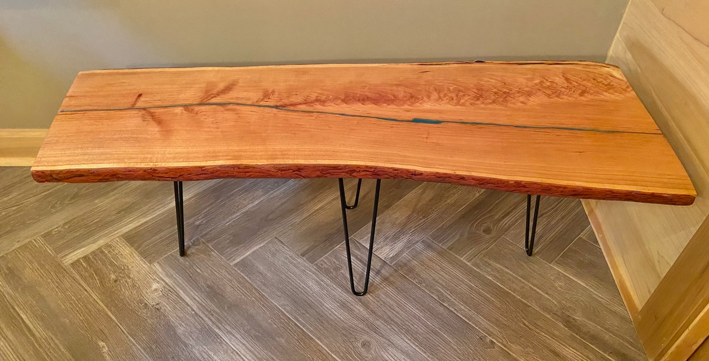 live edge cherry tables epoxy pour turquoise epoxy