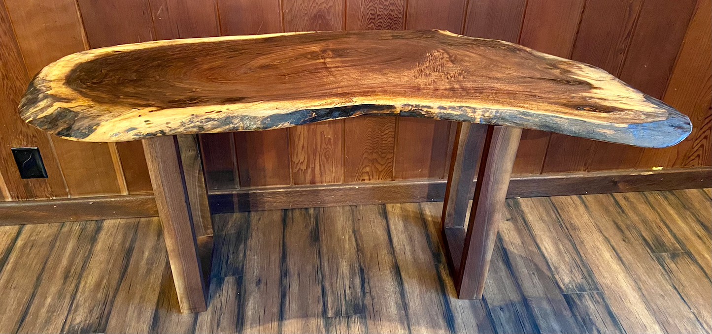 Unique Round Live Edge Black Walnut Wood Slice Table