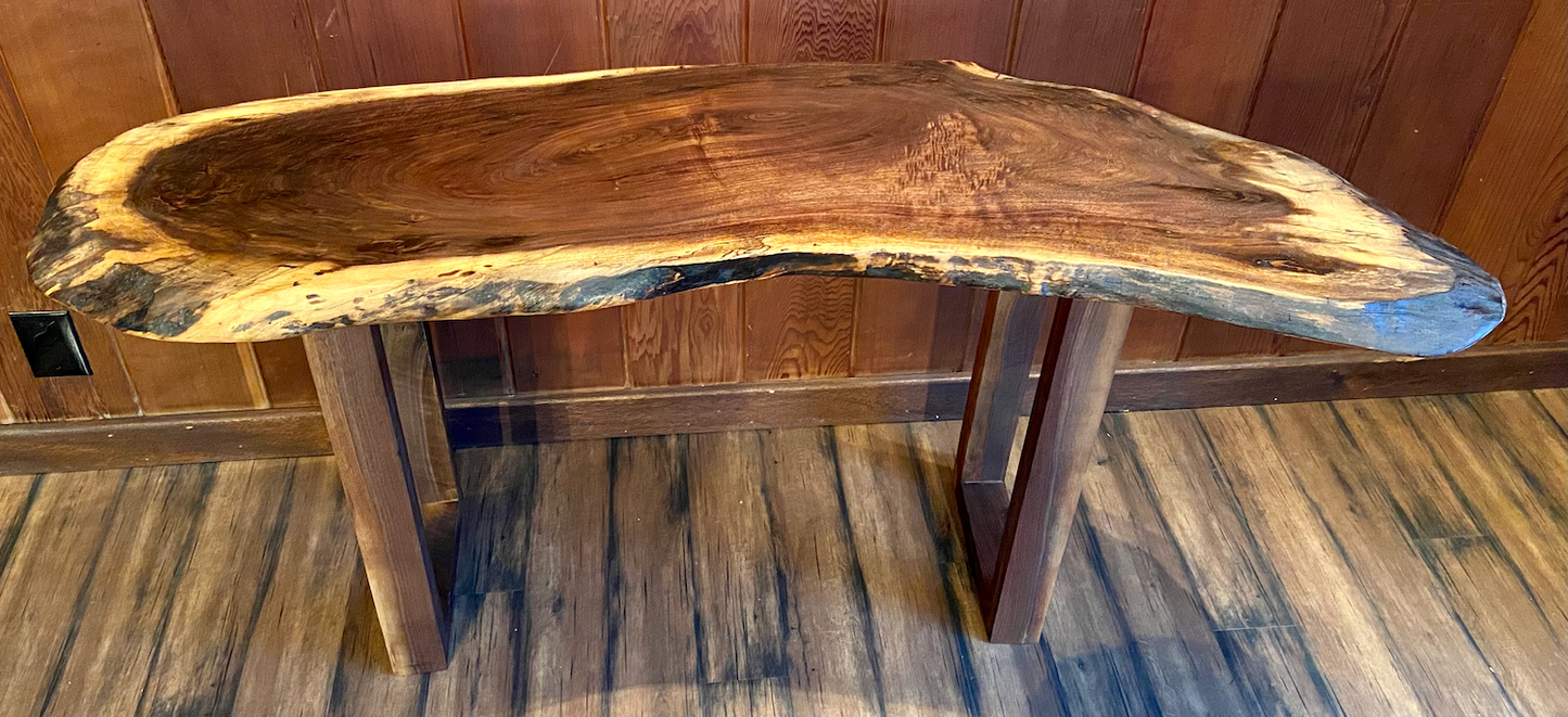 Unique Round Live Edge Black Walnut Wood Slice Table