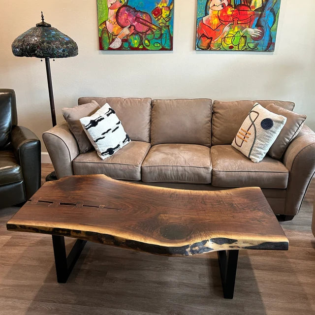 Large Walnut Coffee Table with Handcrafted Bowties