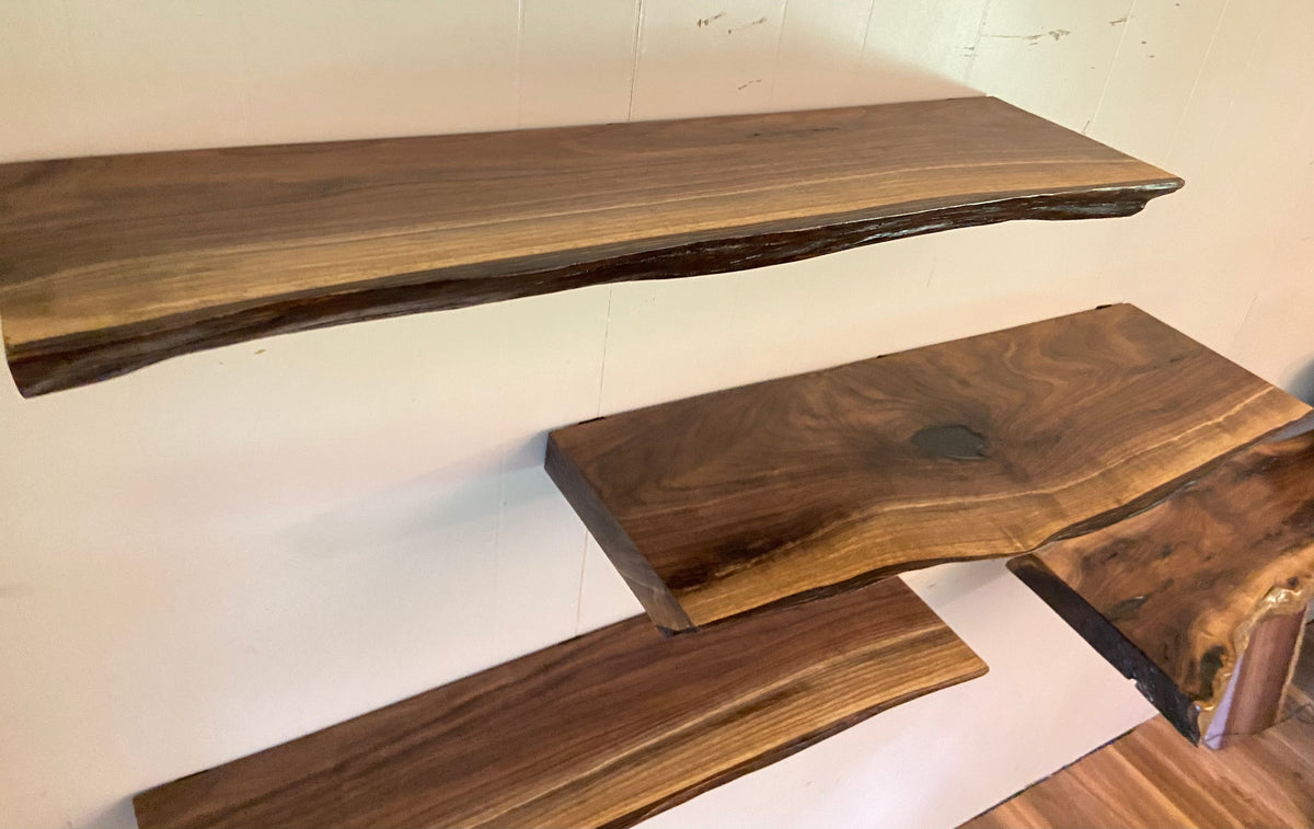 dark walnut shelves live edge slab black walnut floating shelf rustic rugged floating shelves