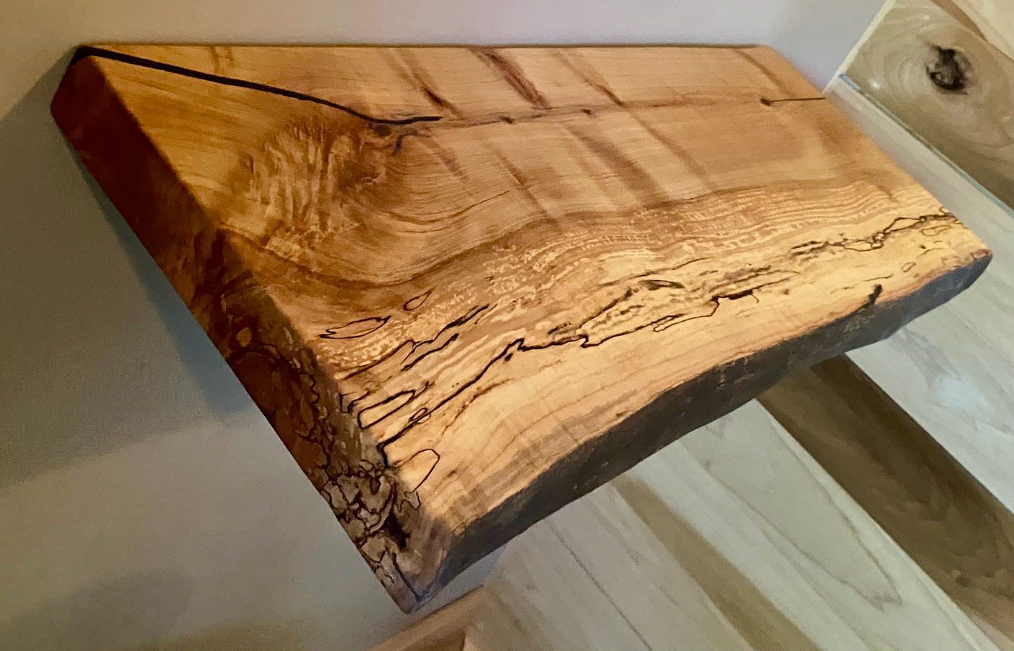 Custom Live Edge Spalted Maple Rustic Wood Floating Shelves|Ambrosia Maple Wood Wall Shelves