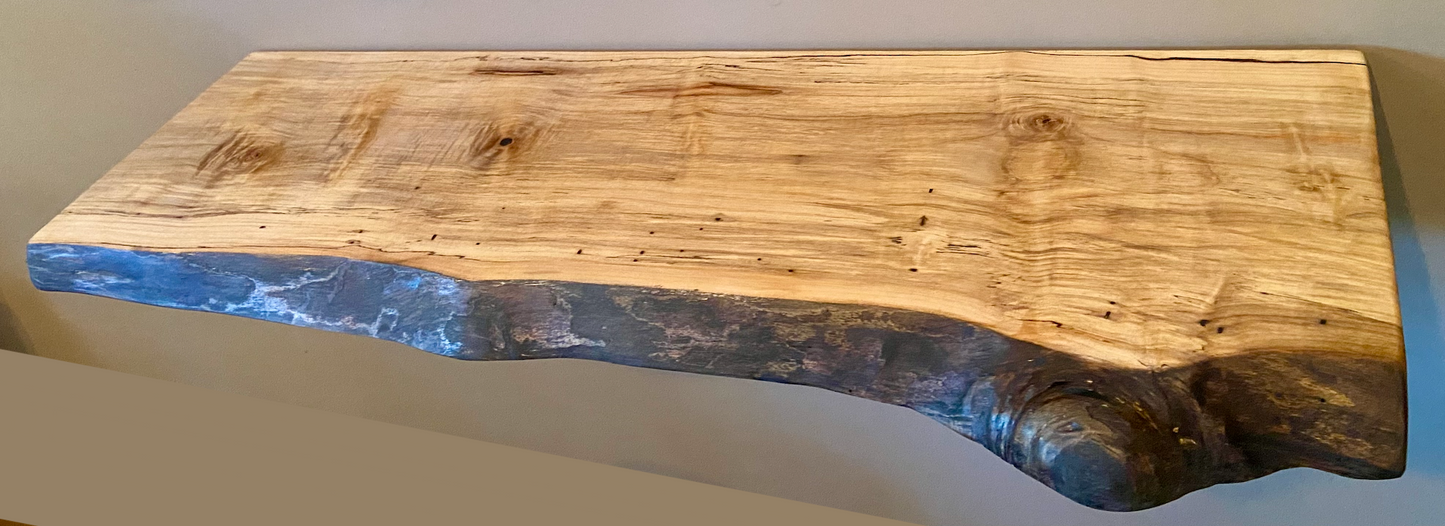 Custom Live Edge Spalted Maple Rustic Wood Floating Shelves|Ambrosia Maple Wood Wall Shelves