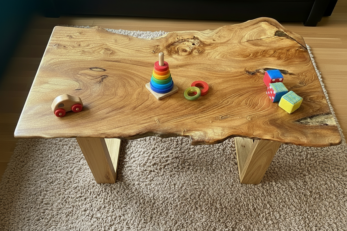 Live Edge Chestnut Wood Coffee Table | Customizable Farmhouse Rustic Table