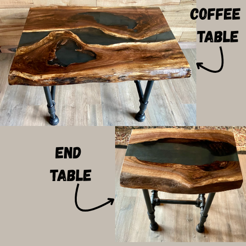 Live Edge Walnut River Tables Set
