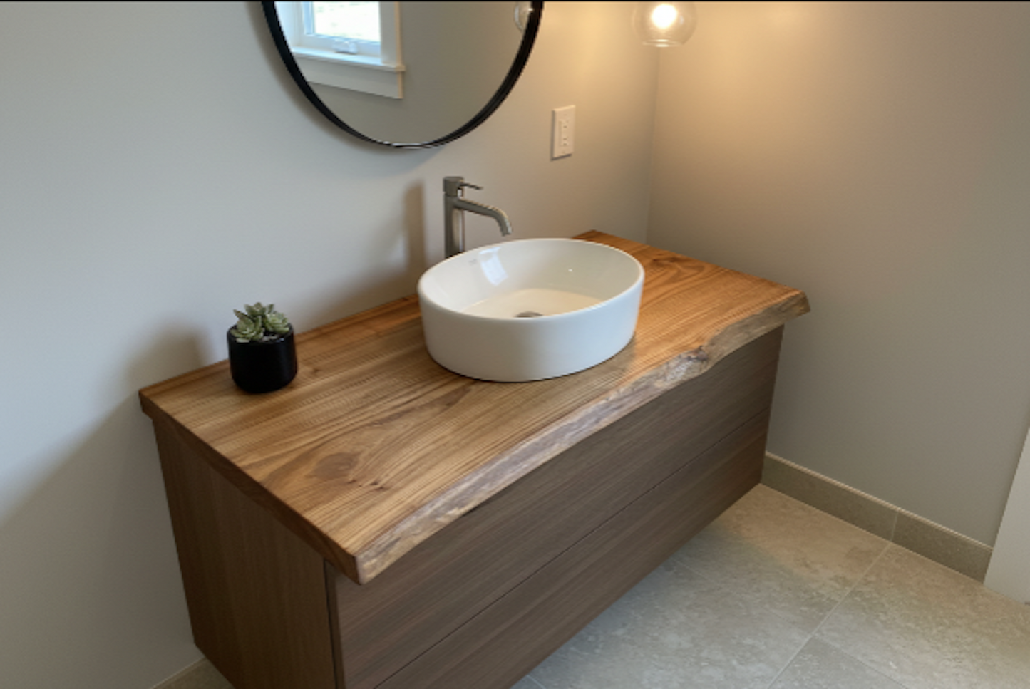 Customizable Live Edge Chestnut Vanity Top | Rustic Bathroom Sink Counter