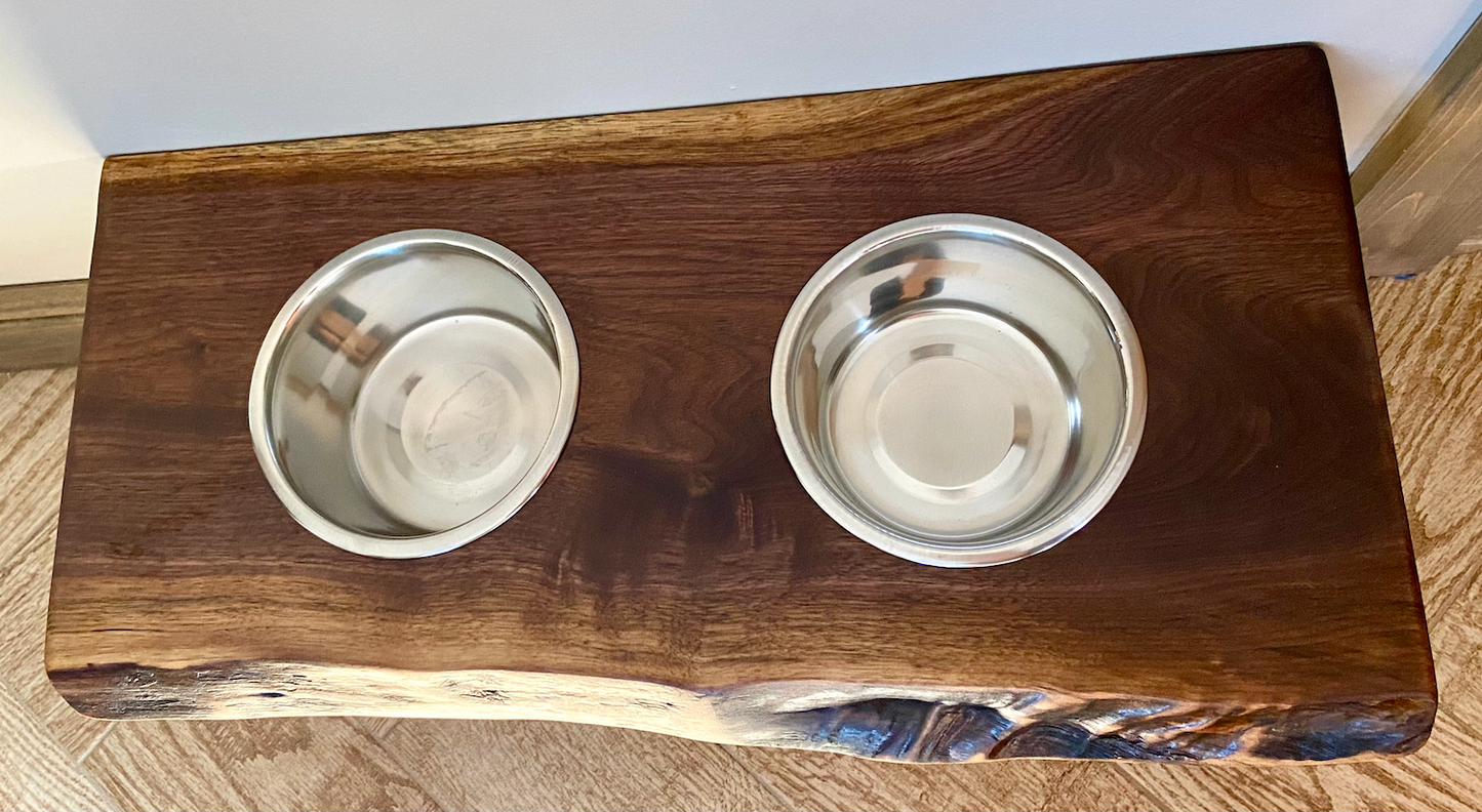 Rustic Live Edge Raised Pet Stand Feeder|Elevated Dog & Cat Pet Feeding Station