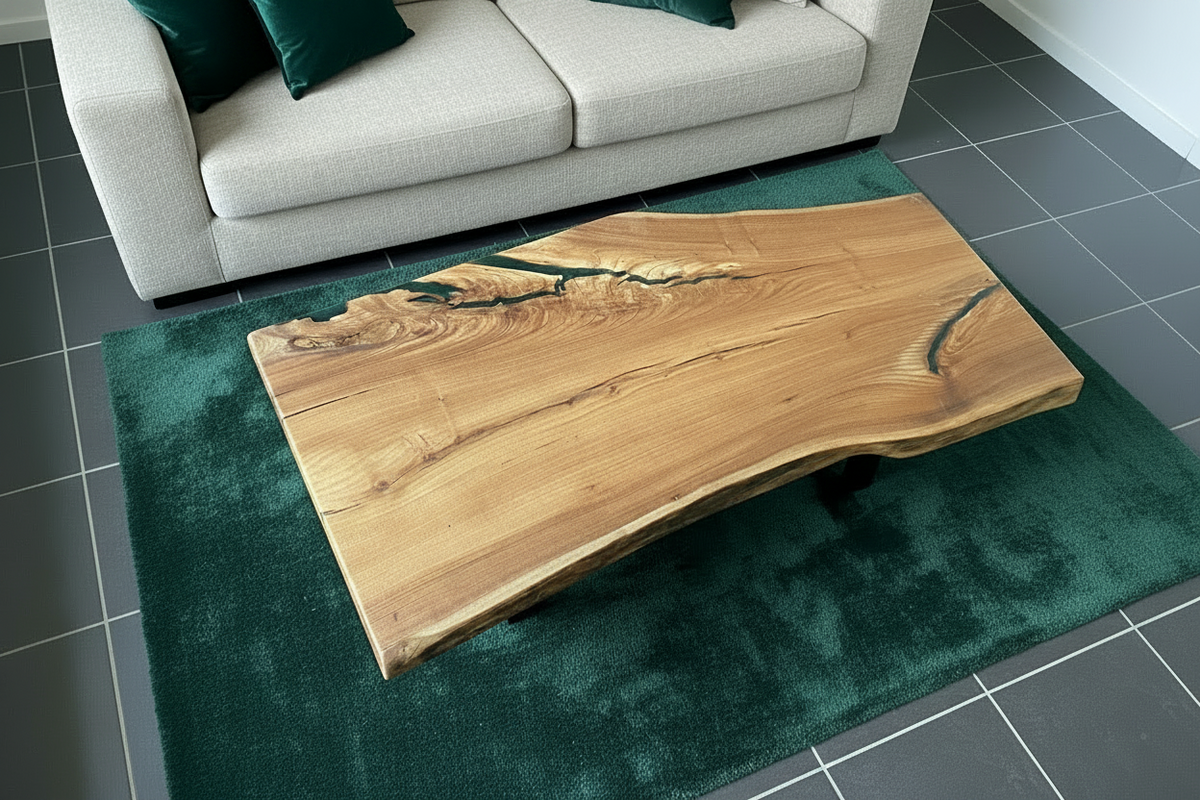 Live Edge Chestnut Wood Coffee Table | Customizable Farmhouse Rustic Table