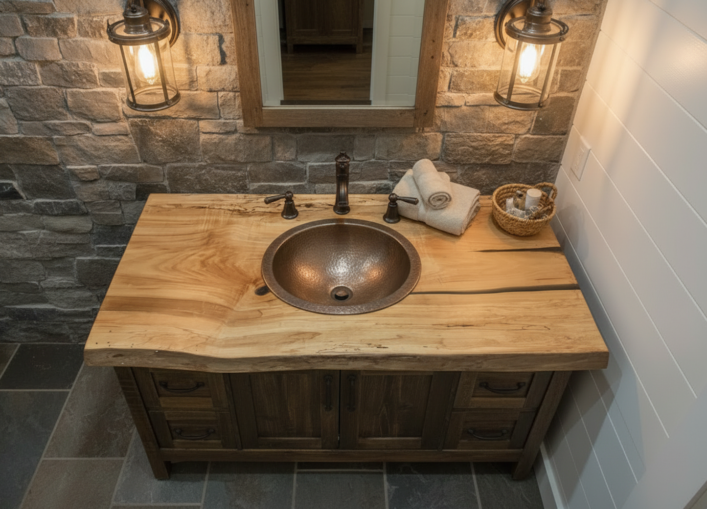 Customizable Live Edge Maple Vanity Top | Rustic Bathroom Sink Counter