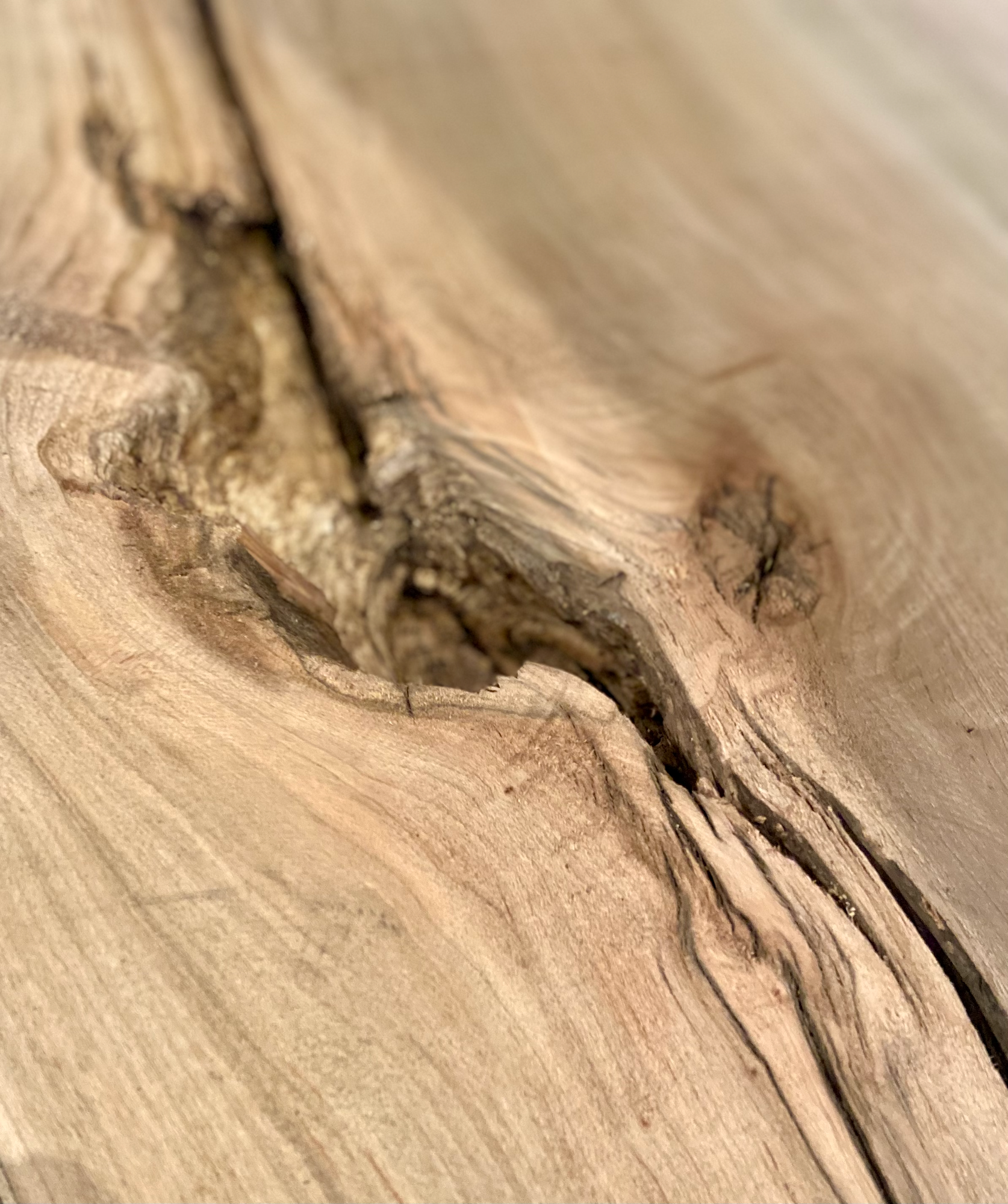Handmade spalted hardwood vanity top with smooth finish and organic live edge front. Solid wood bathroom vanity top featuring spalted grain, knot detail, and natural character. 
