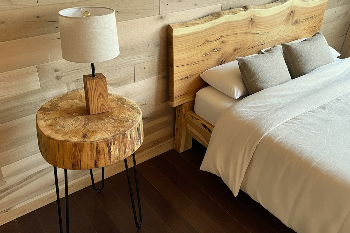 Live Edge Round Maple Wood Matching End Tables