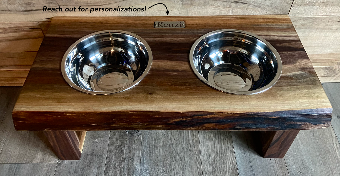 Rustic Live Edge Raised Pet Stand Feeder|Elevated Dog & Cat Pet Feeding Station