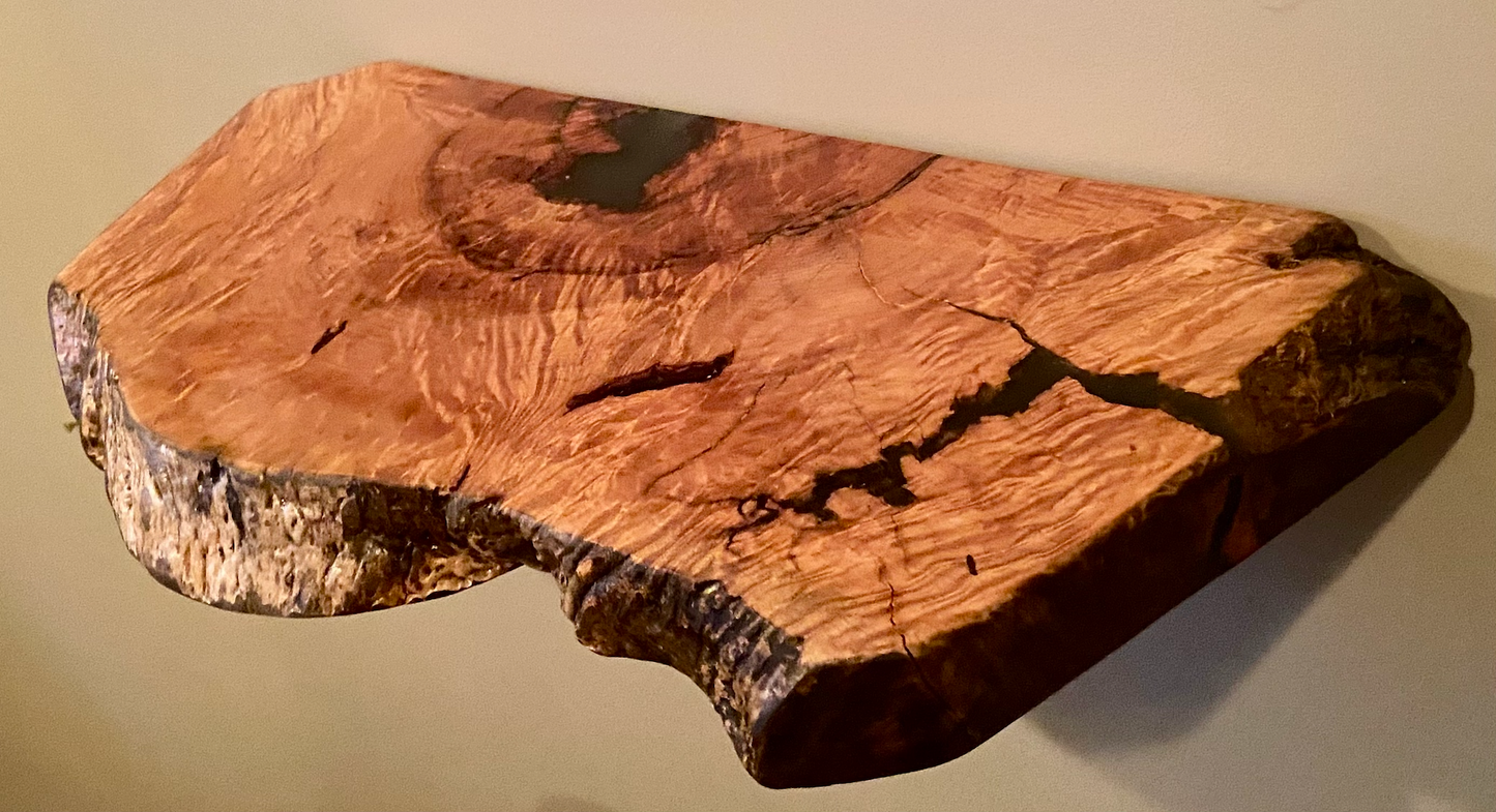 Small Unique Curly Maple Live Edge Wood Shelf