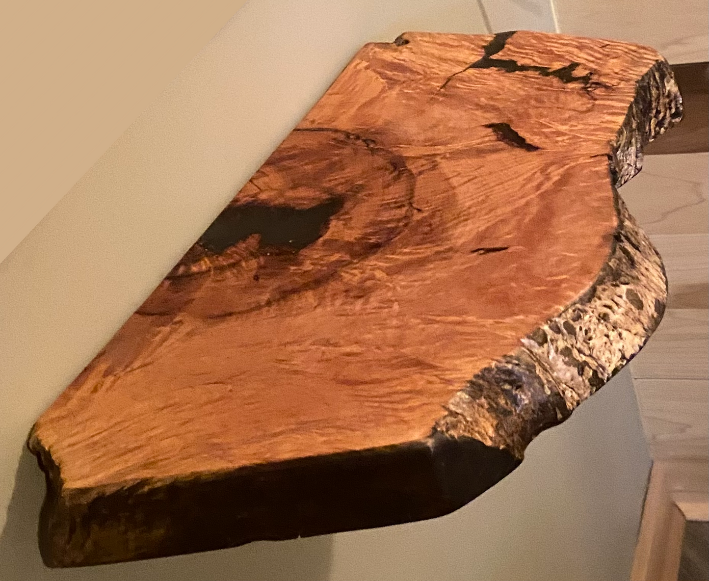Small Unique Curly Maple Live Edge Wood Shelf