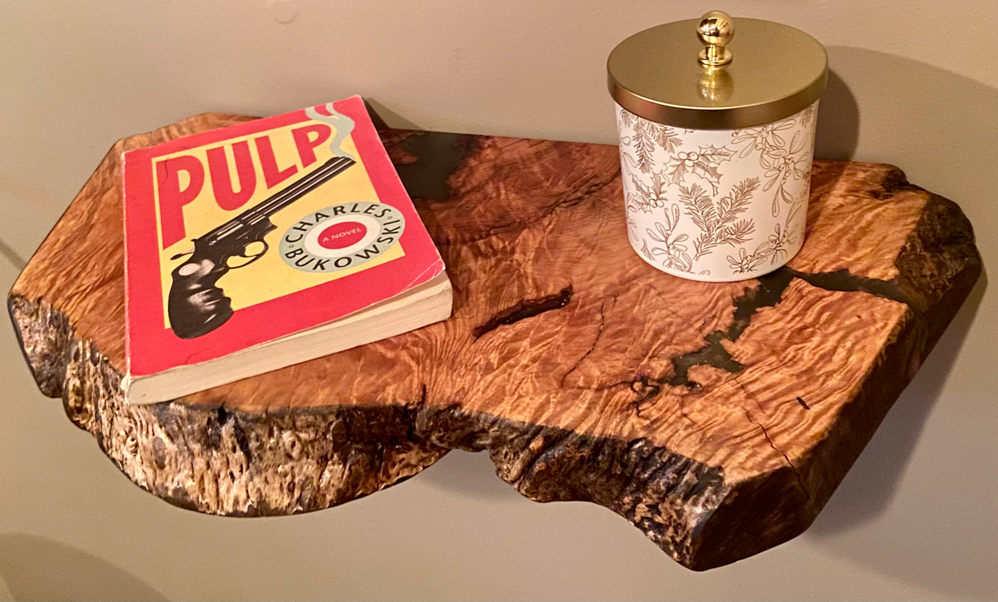 Small Unique Curly Maple Live Edge Wood Shelf