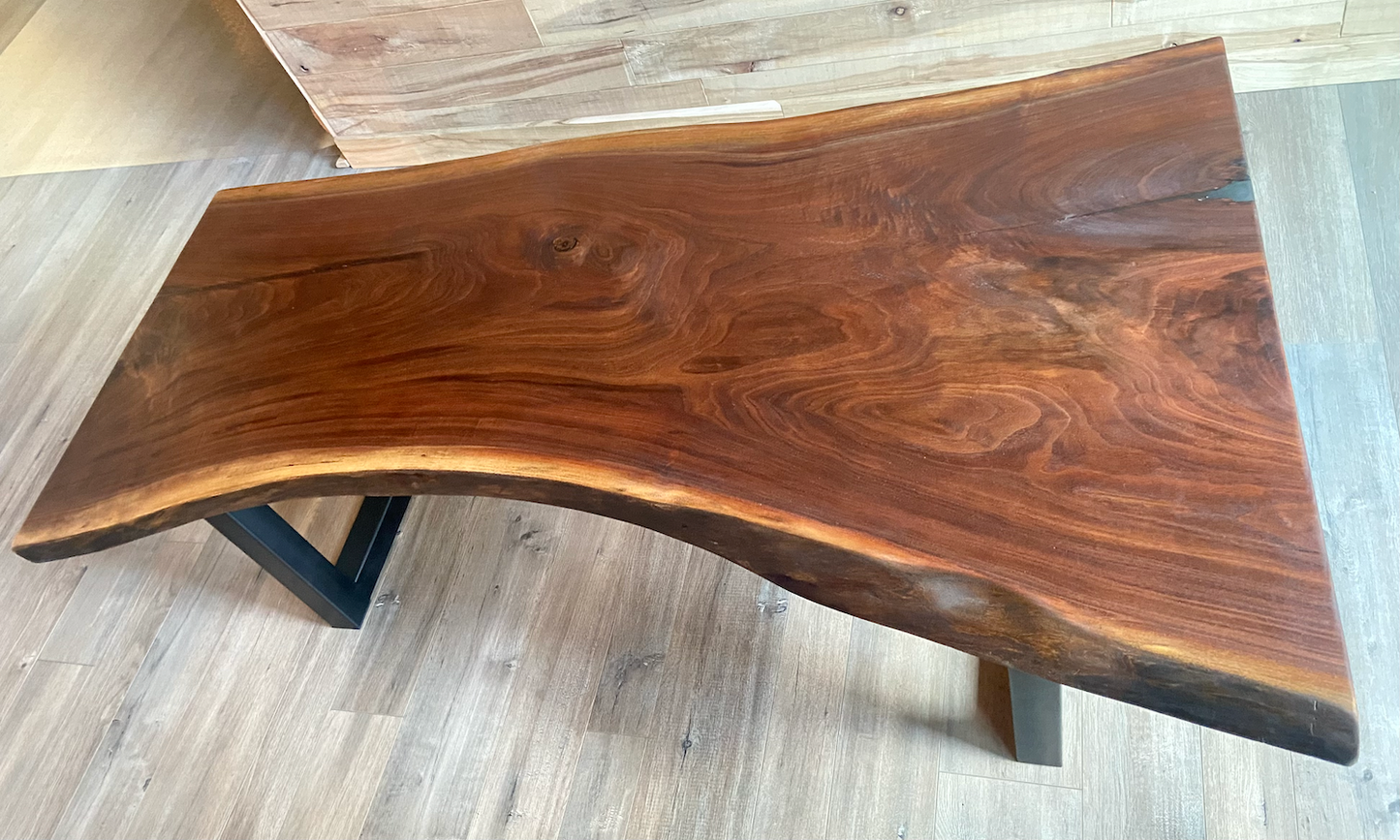Large Live Edge Walnut Coffee Table w/Industrial Tube Legs