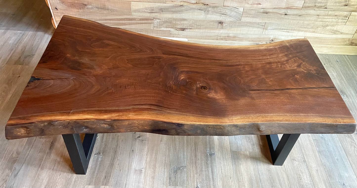 Large Live Edge Walnut Coffee Table w/Industrial Tube Legs