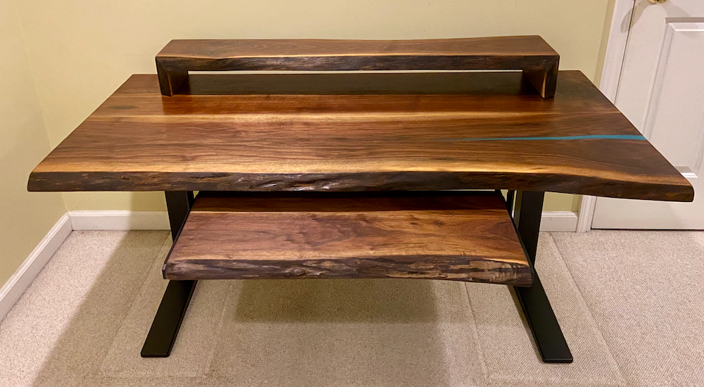 Live Edge Walnut Desk w/ Monitor Stand and Sliding Keyboard Tray