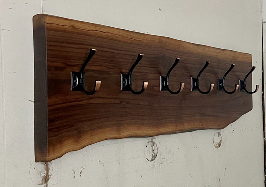Custom Live Edge Walnut Coat Rack Wall Organizer