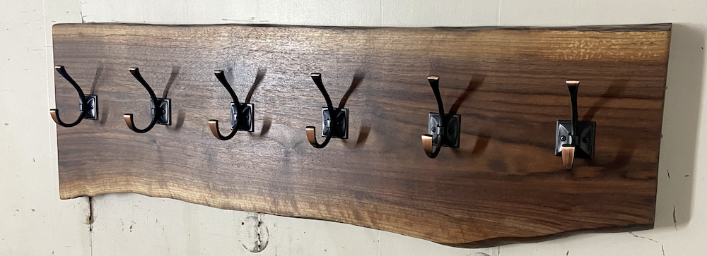 Custom Live Edge Walnut Coat Rack Wall Organizer
