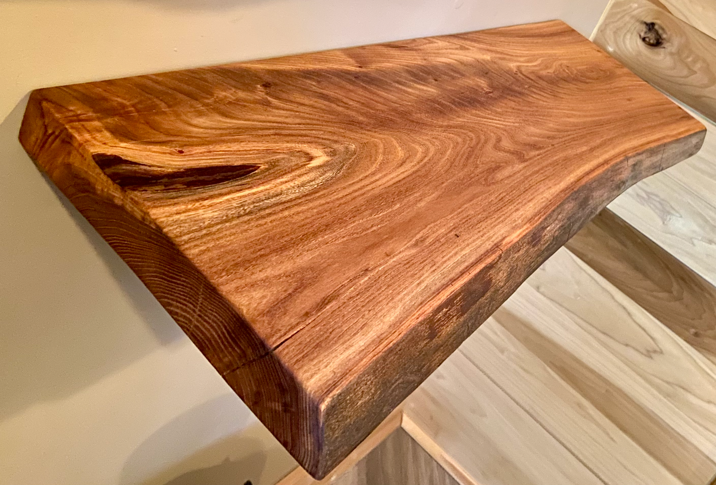 Custom Live Edge English Chestnut Wood Floating Shelves - Handmade Rustic Wall Shelves