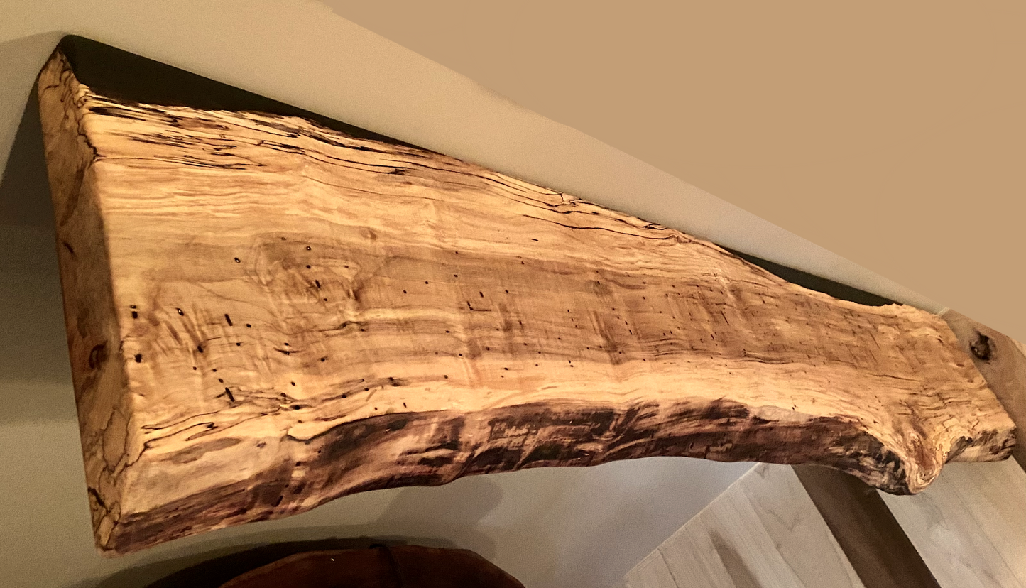Custom Live Edge Spalted Maple Rustic Wood Floating Shelves|Ambrosia Maple Wood Wall Shelves