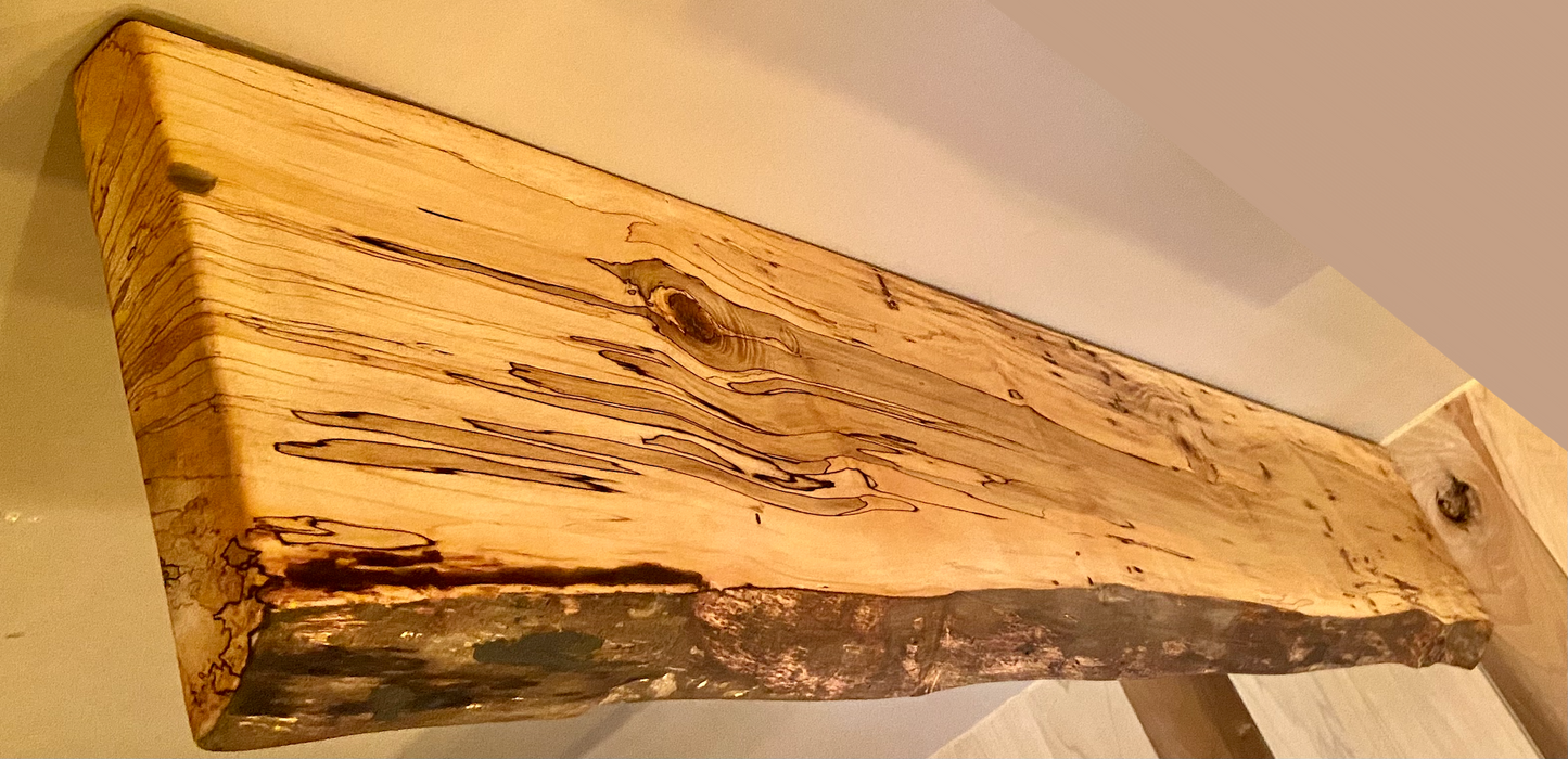 Custom Narrow Live Edge Spalted Maple Rustic Wood Floating Shelves|Ambrosia Maple Narrow Wood Wall Shelves