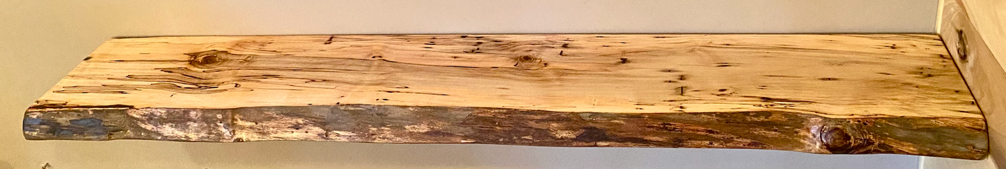 Custom Narrow Live Edge Spalted Maple Rustic Wood Floating Shelves|Ambrosia Maple Narrow Wood Wall Shelves