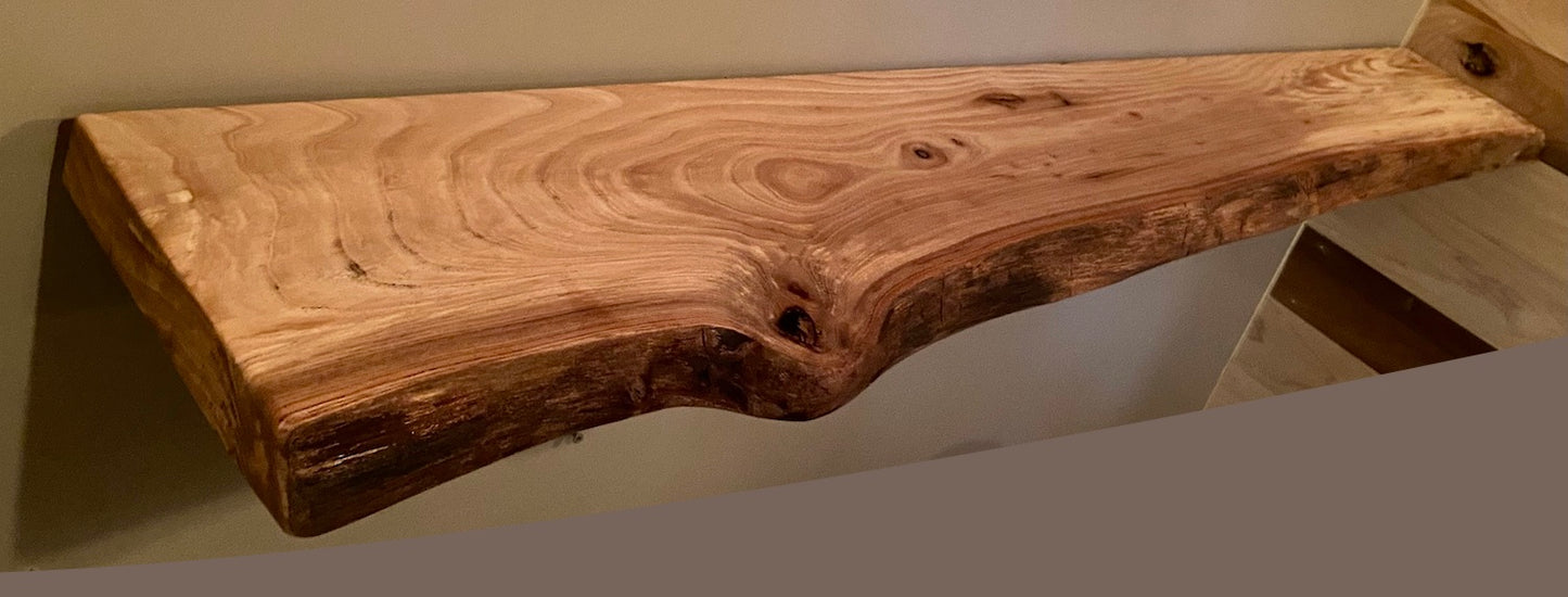 Custom Narrow Live Edge English Chestnut Wood Floating Shelves