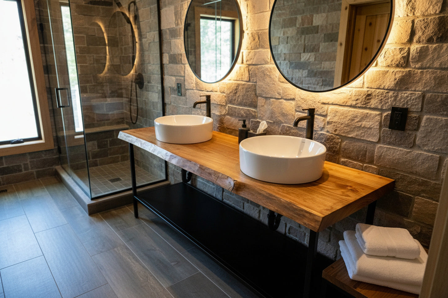 Customizable Live Edge Chestnut Vanity Top | Rustic Bathroom Sink Counter