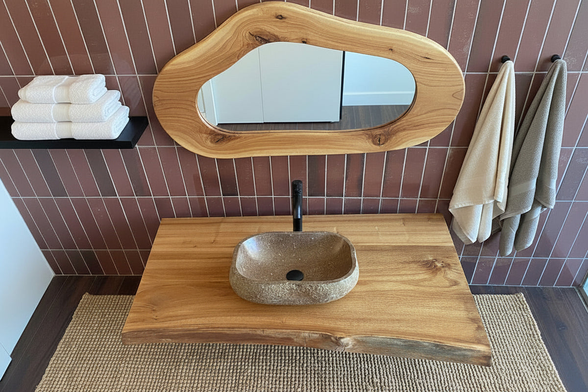 Customizable Live Edge Chestnut Vanity Top | Rustic Bathroom Sink Counter