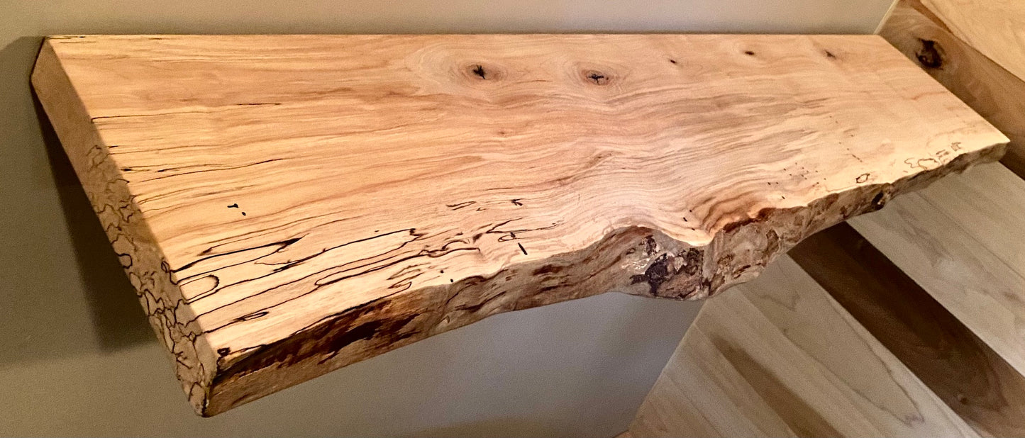 Custom Live Edge Spalted Maple Rustic Wood Floating Shelves|Ambrosia Maple Wood Wall Shelves