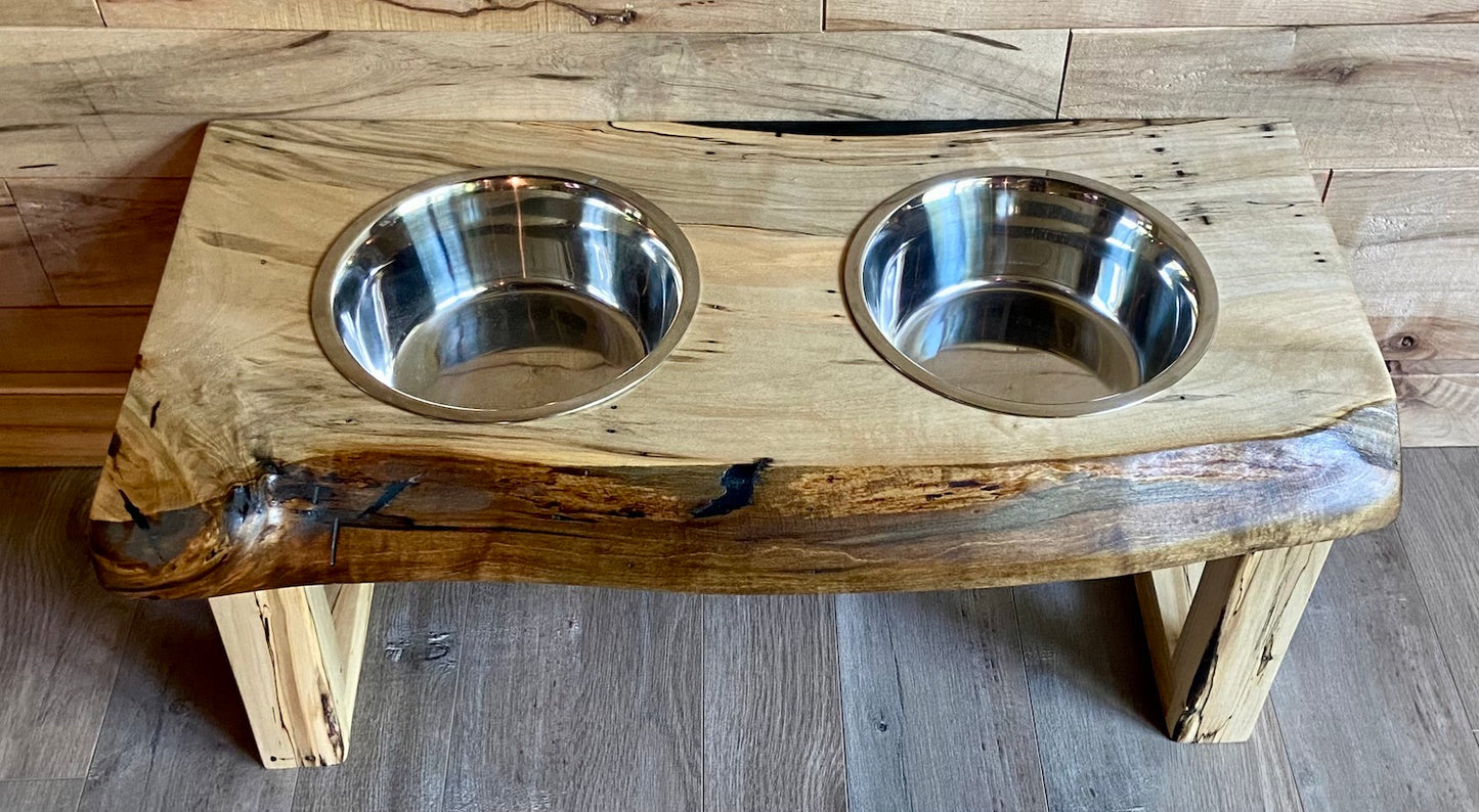 Rustic Live Edge Raised Pet Stand Feeder|Elevated Dog & Cat Pet Feeding Station