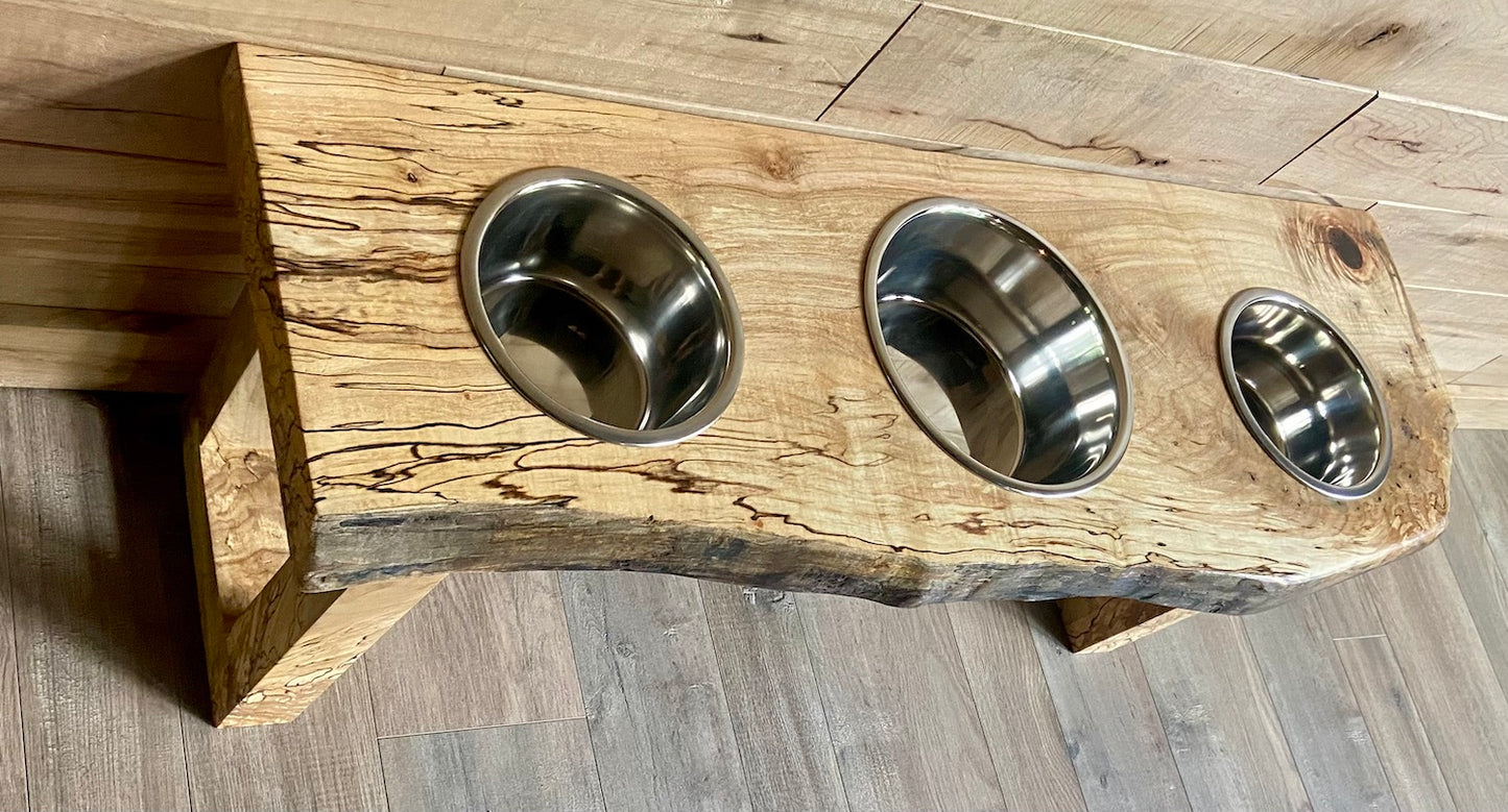 Rustic Live Edge Raised Pet Stand Feeder|Elevated Dog & Cat Pet Feeding Station