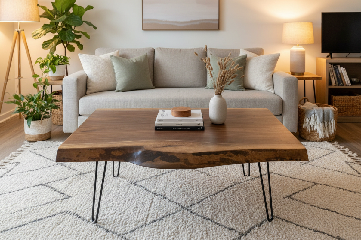 Live Edge Walnut Coffee Table | Customizable Farmhouse Wood Slab Furniture