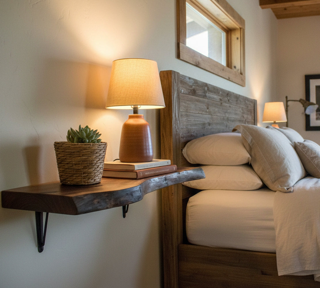 Custom Live Edge Walnut Wood Rustic Floating Wall Shelves - Premium Hardwood Live Edge Floating Shelves