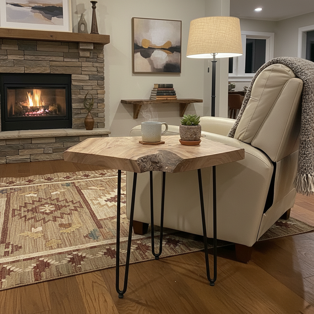 Live Edge Chestnut Forked Wood End Table