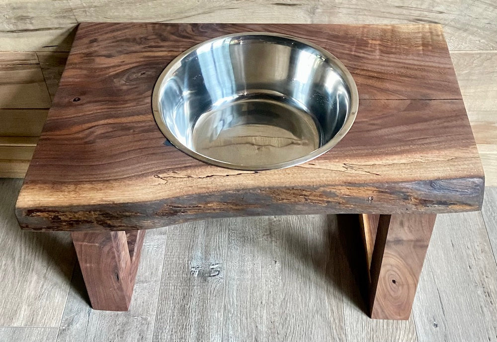 Rustic Live Edge Raised Pet Stand Feeder|Elevated Dog & Cat Pet Feeding Station