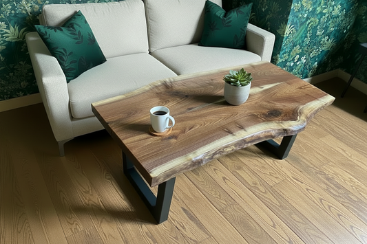 Live Edge Walnut Coffee Table | Customizable Farmhouse Wood Slab Furniture