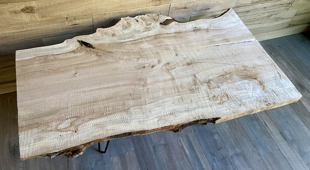 Rustic Furniture Set: Live Edge Burl Maple Coffee Table and Matching Maple Floating Shelf