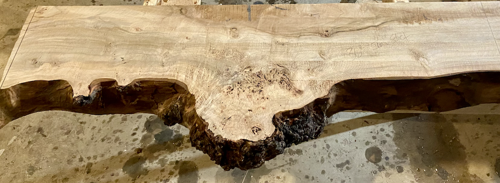 Rustic Furniture Set: Live Edge Burl Maple Coffee Table and Matching Maple Floating Shelf